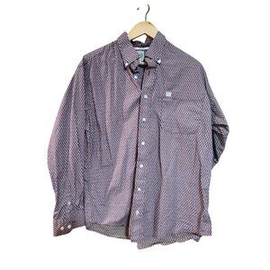 Cinch Mens Small Western Button-Up Shirt Diamond Print Burgundy/White Cotton
